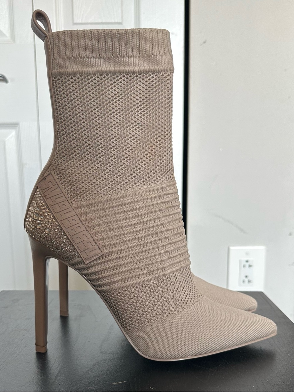 Steve Madden - Maxwelle blush rhinestone high heel sock booties - Size 10M